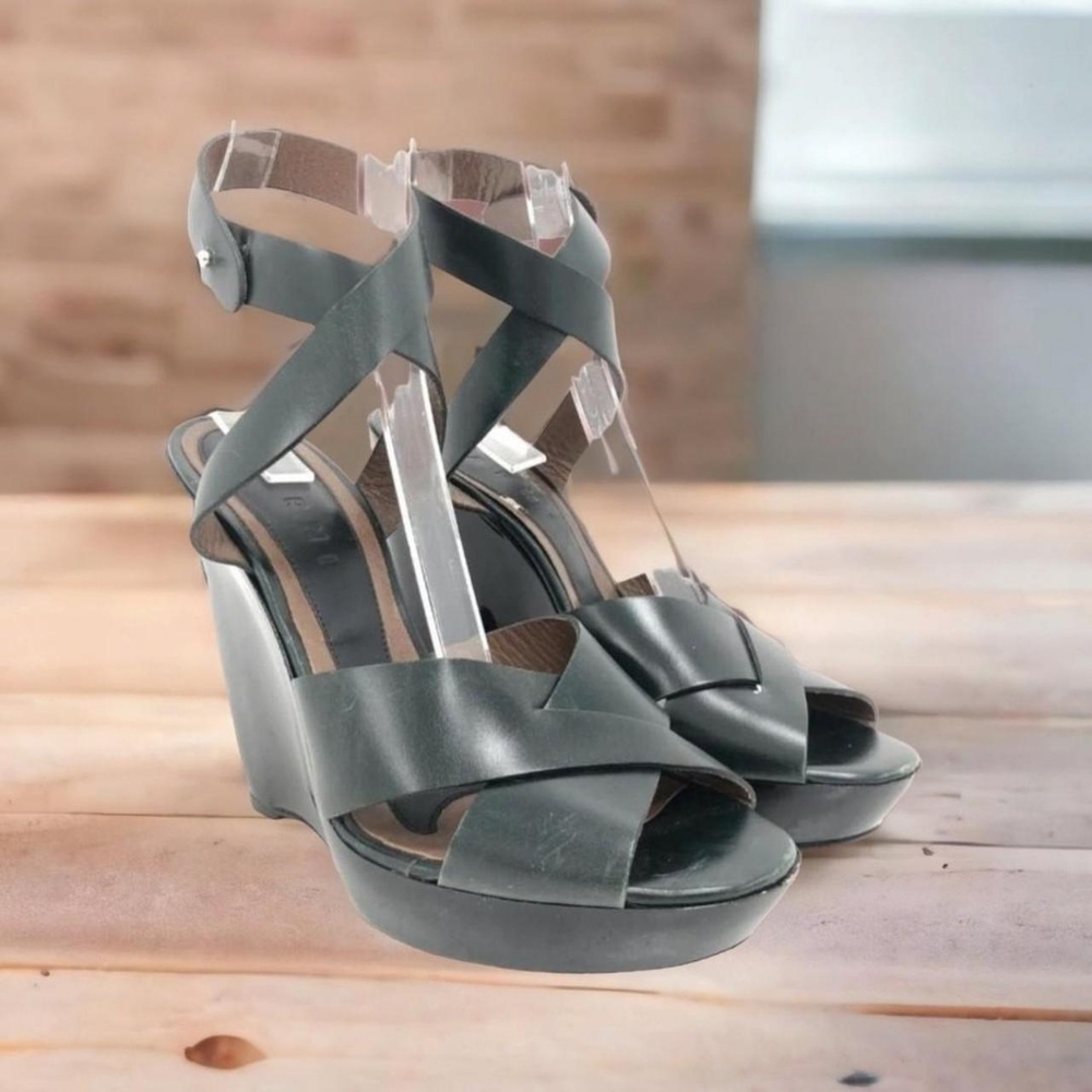 Marni dark green leather wedged sandals Size 39 uk 6 - Picture 1 of 4